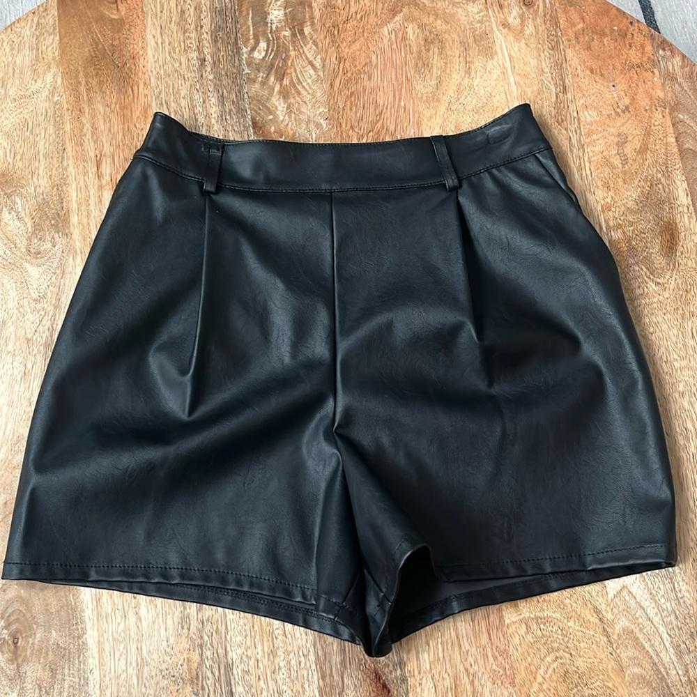 Women’s High Waist Leather Shorts with Pockets